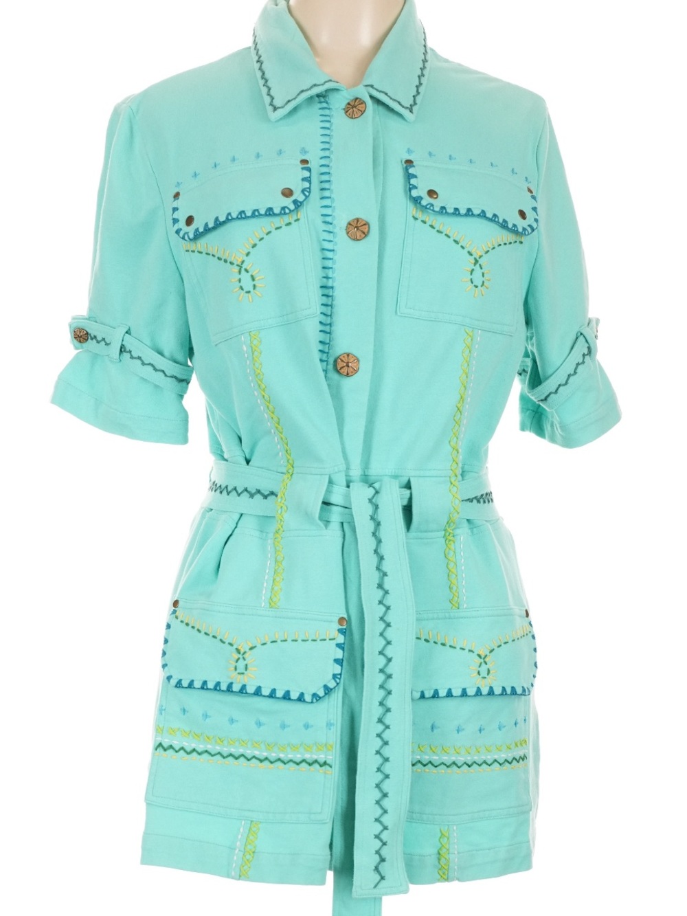 Double D Ranch Turquoise Embroidered Short Sleeve belted summer jacket RTL $395